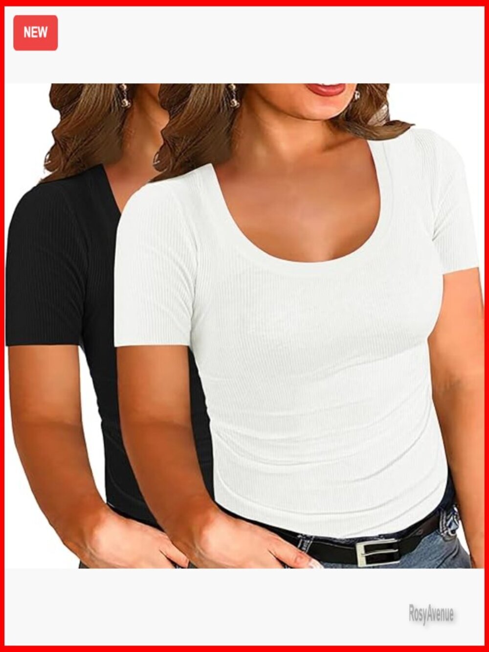 Plus Size Ribbed Knit Scoop Neck Tee Short Sleeve Summer Casual Top